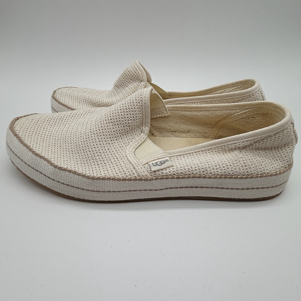 UGG Bren Shoes Women's Sz 7.5 Cream Mesh Knit Slip On Sneakers Loafers